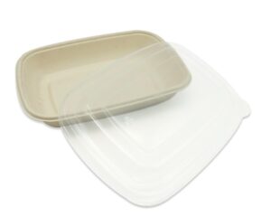 ECOPULP Biodegradable Bagasse Rectangle Lunch Box 1 Ccompartment with PET Or PP Lids 750mand 1000 ml