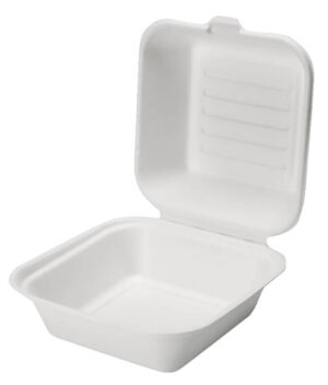 ECOPULP CLAM BURGER Bagasse 6x6 inch clamshell box