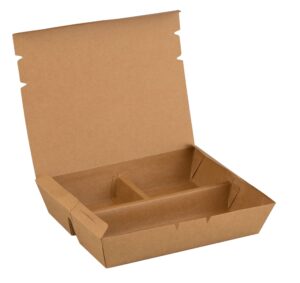 Lunch Box 3 Compartments With HInged Lid Kraft