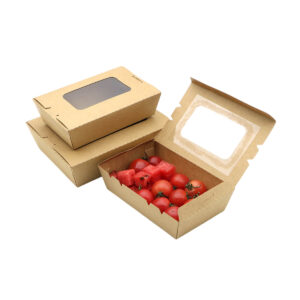 Hinged Paper Salad Box with Window - Brown & White (500ml - 1600ml)