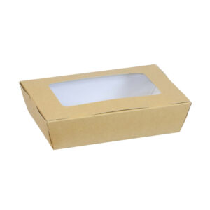 Hinged Paper Salad Box with Window - Brown & White (500ml - 1600ml)