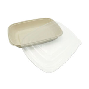 ECOPULP Biodegradable Bagasse Rectangle Lunch Box 1 Ccompartment with PET Or PP Lids 750mand 1000 ml