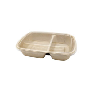 ECOPULP™ Bagasse Rectangular Lunch Box 2 Compartments with PET or PP Lid | 900ml