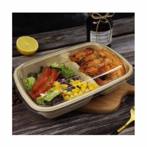 ECOPULP™ Bagasse Rectangular Lunch Box 2 Compartments with PET or PP Lid | 900ml