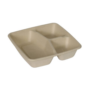 ECOPULP™ Bagasse Square Meal Plate 3 Compartment with PET Lid | 1000ml