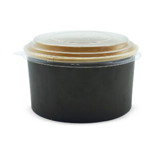 Round Paper Bowl with PET Lid - Black / Kraft Interior (1000ml)
