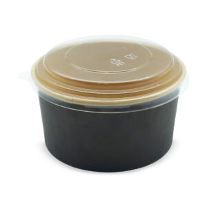 Round Paper Bowl with PET Lid - Black / Kraft Interior (1000ml)