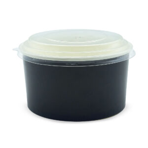Round Paper Bowl with PET Lid - Black / White Interior (1000ml)