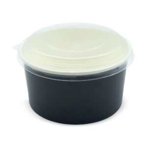 Round Paper Bowl with PET Lid - Black / White Interior (1000ml)