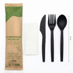 Cutlery Set (4 in 1) | PSM Corn Starch | Black | 17cm