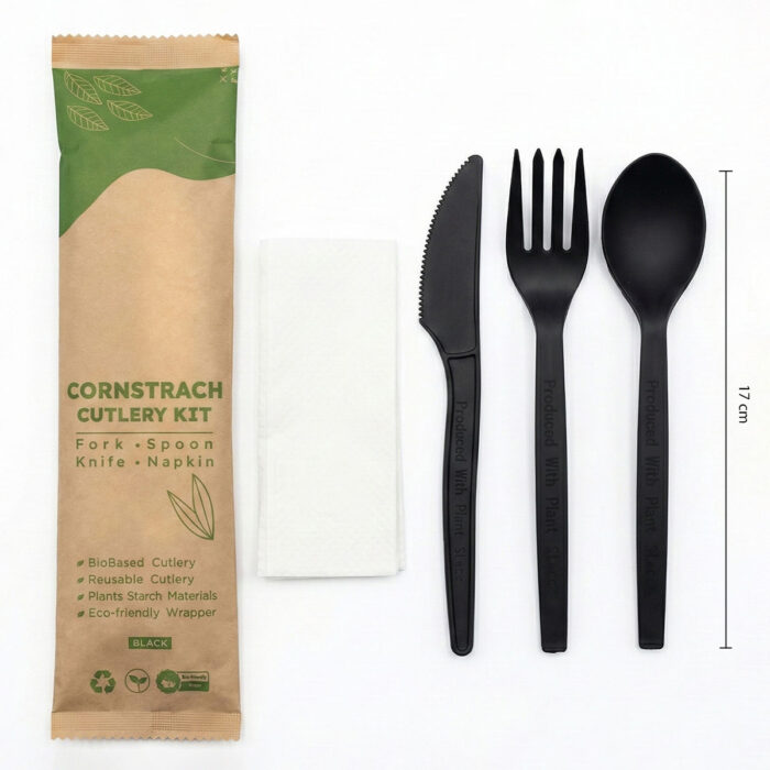 7908-3__Cutlery Set 4 in 1 PSM Corn Starch Black