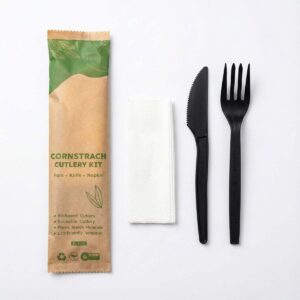 Cutlery Set (3 in 1) | PSM Corn Starch | Black | 17cm